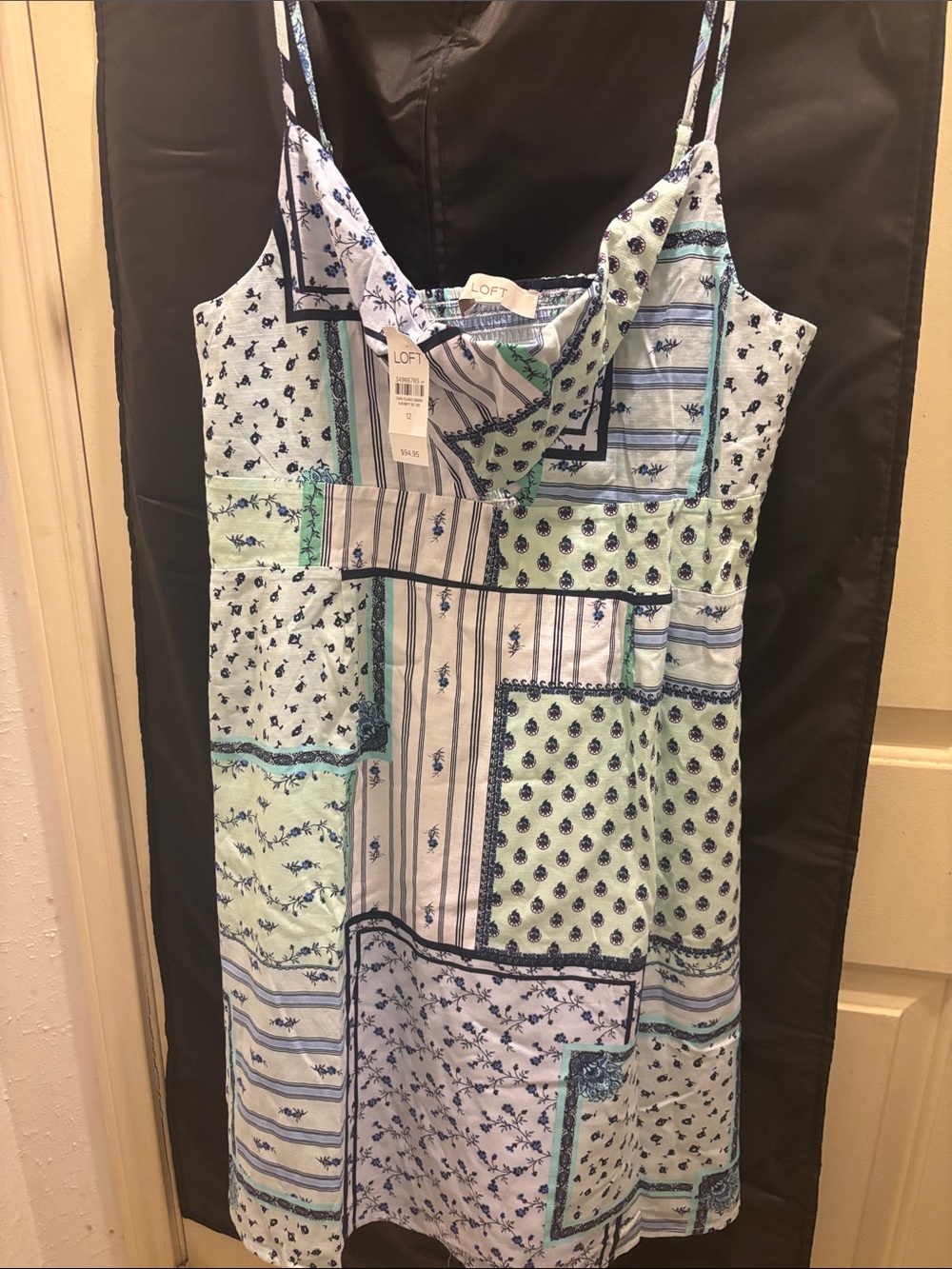 LOFT Mint & Navy Patchwork V-Neck Spaghetti Strap Dress